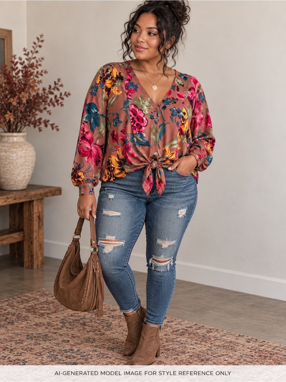 BUY NOW PRICE Umgee Red Clay Floral Tie Front Dolman Blouse Boho NWT XL